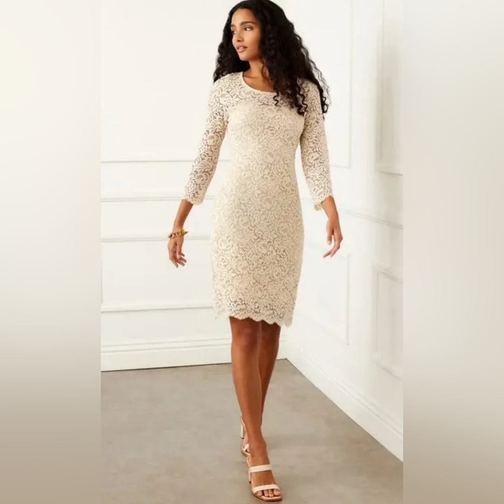 Scoop Neck Lace Dress In Ecru by Karen Kane